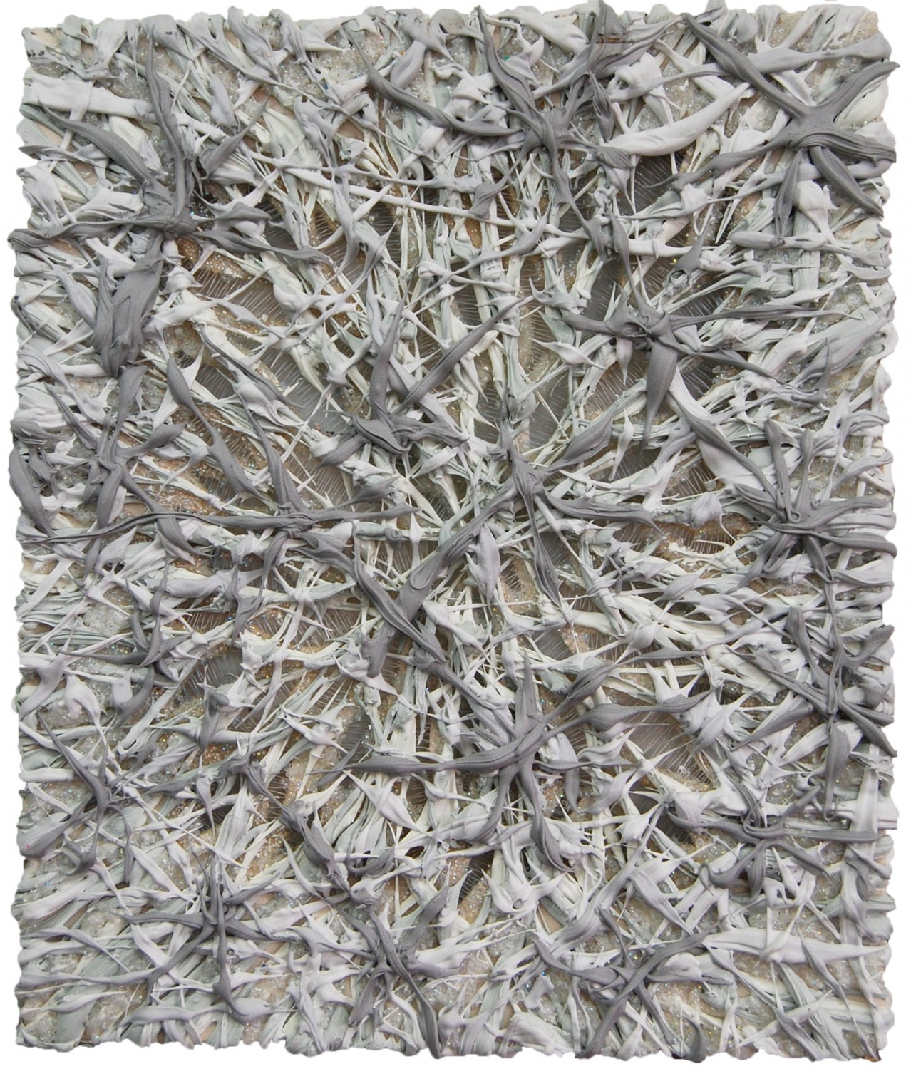 Gray Matter I, 2010, Ultralight, glass beads, pigment dispersions and thread on canvas