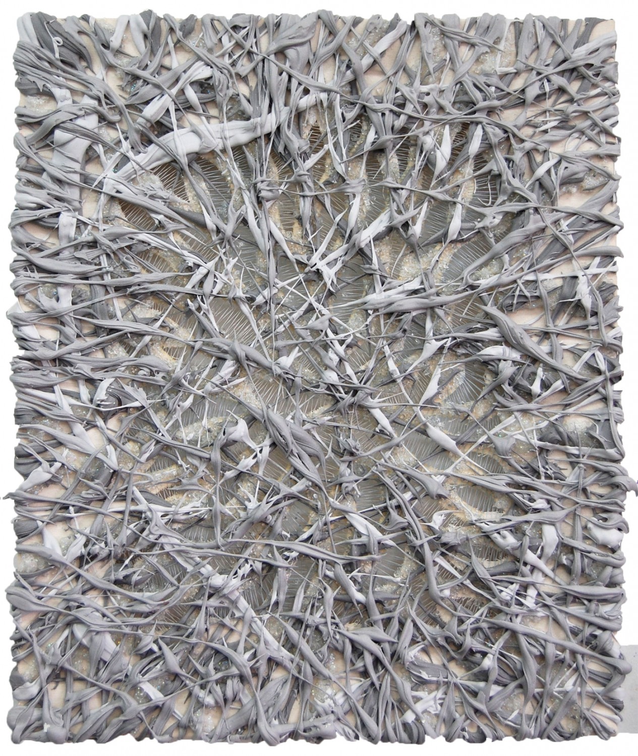 Gray Matter II, 2010, Ultralight, glass beads, pigment dispersions and thread on canvas