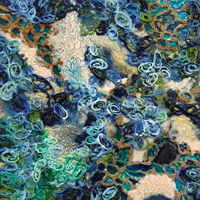 Sea Cells III, 2011, encaustic, glass beads, and urethane on panel