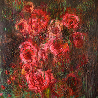 Roses, Ghosts, and Galaxies, 2007, encaustic on panel, 66 x 60 inches